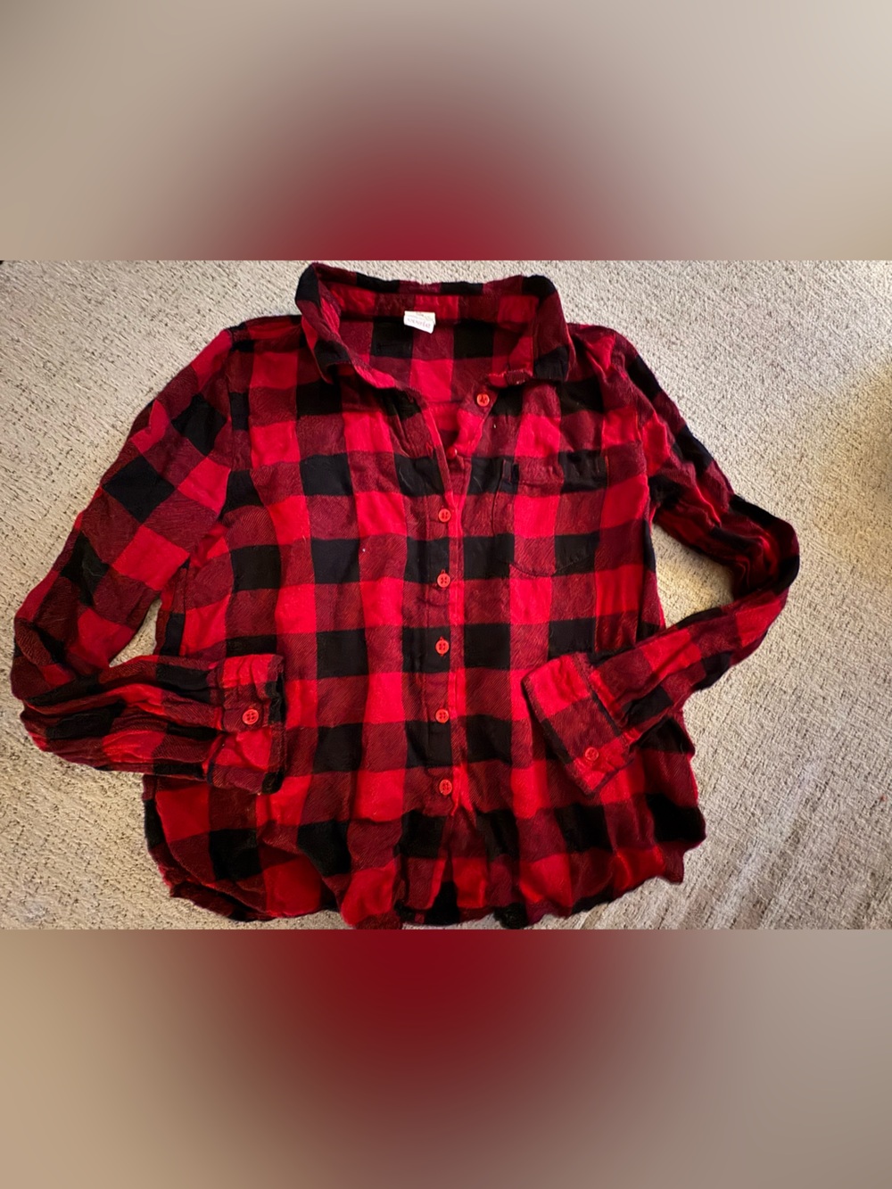 Red and Black Buffalo Plaid Button-Up Shirt